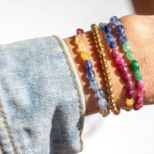 AAA Sapphire Rainbow Beaded Stretch Bracelet Multicolor Ombre Precious Gemstone